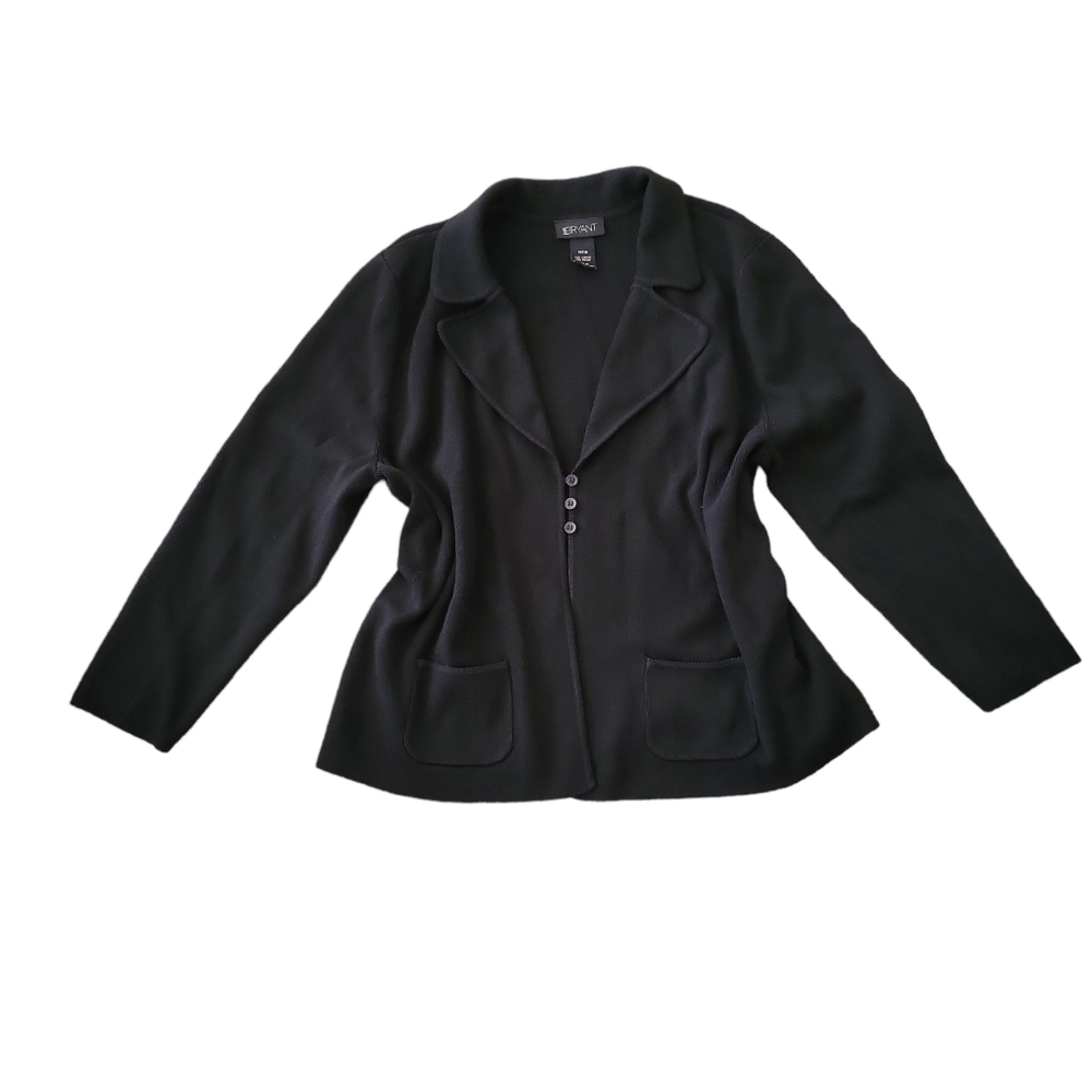 Bryant women's black V-neck button down sweater with pockets, 14/16
